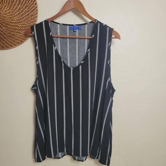 Apt 9 Double Pin Stripe Tank Top Black White XL - Picture 2 of 7